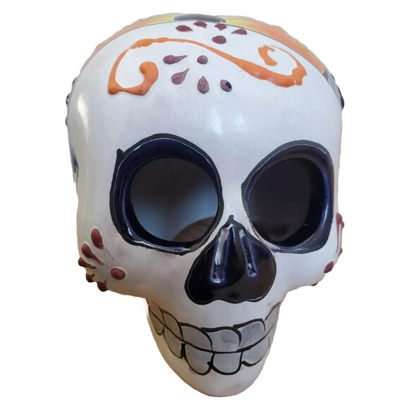 Talavera Pottery Skull Mexican Day Of The Dead Painted Wall Art Mask Handmade - Picture 2 of 9